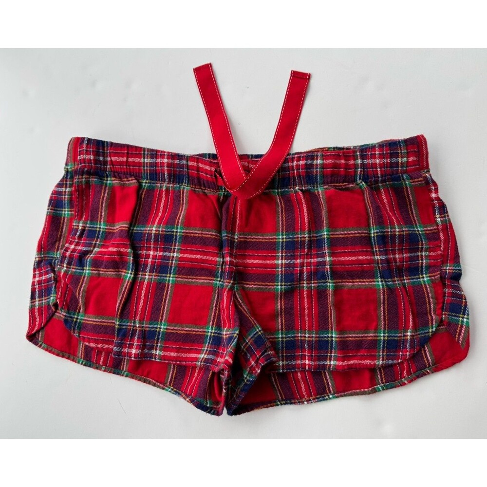 Old Navy Flannel Boxer Pajama Sleep Shorts Red Plaid Tartan Women Large